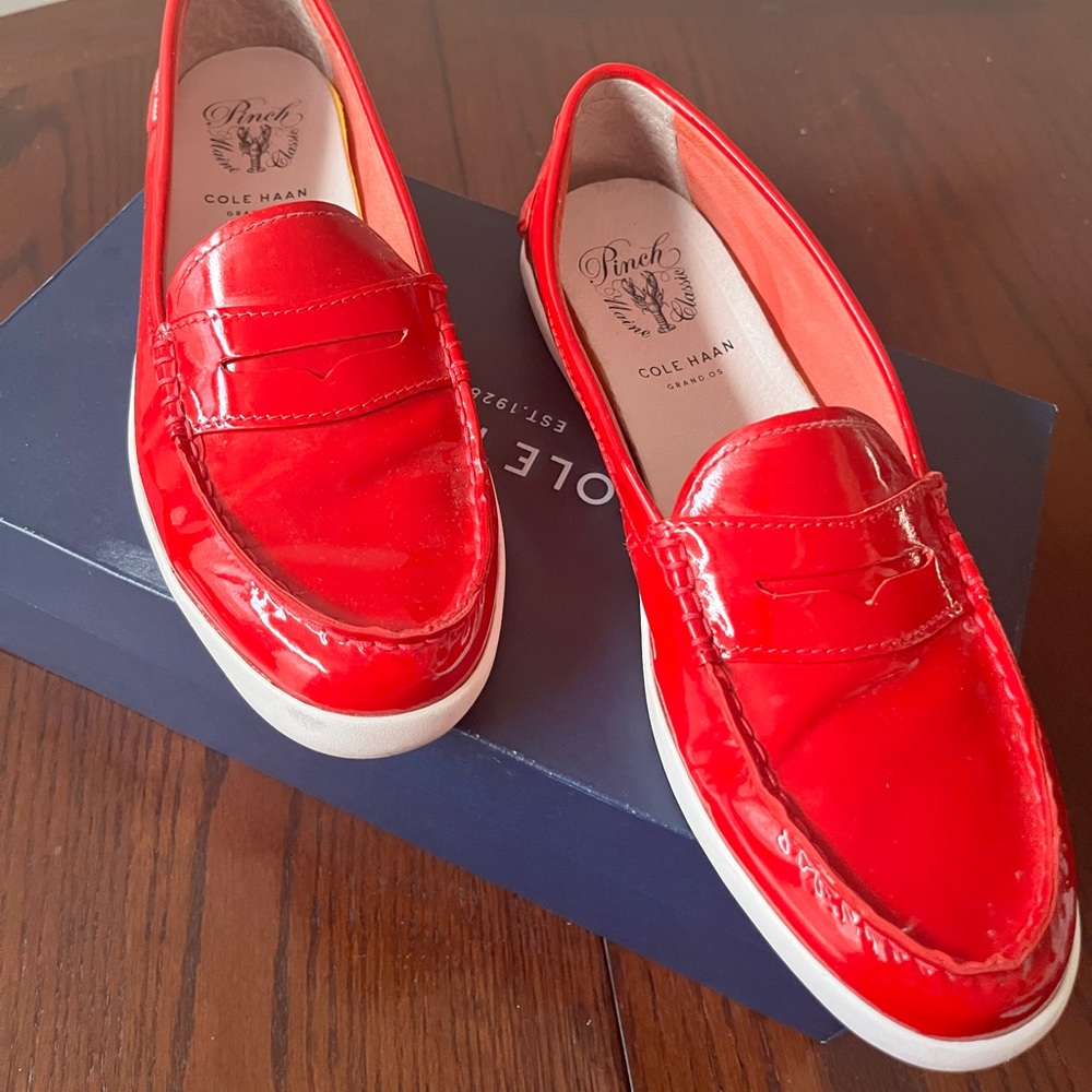 Red Patent Leather Cole Haan Loafers